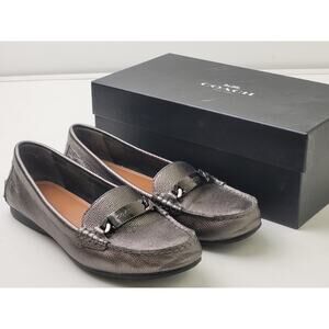Coach Gunmetal Olive Met Cross Grain Leather Loafers Women's Sz 8